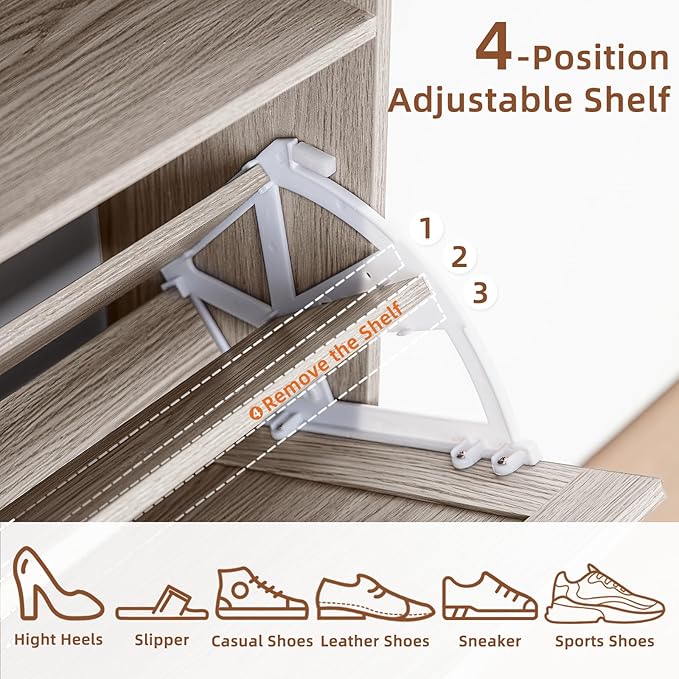 Shoe Storage Cabinet with 2 Flip Drawers, Farmhouse Narrow Shoe Organizer with - Image 6