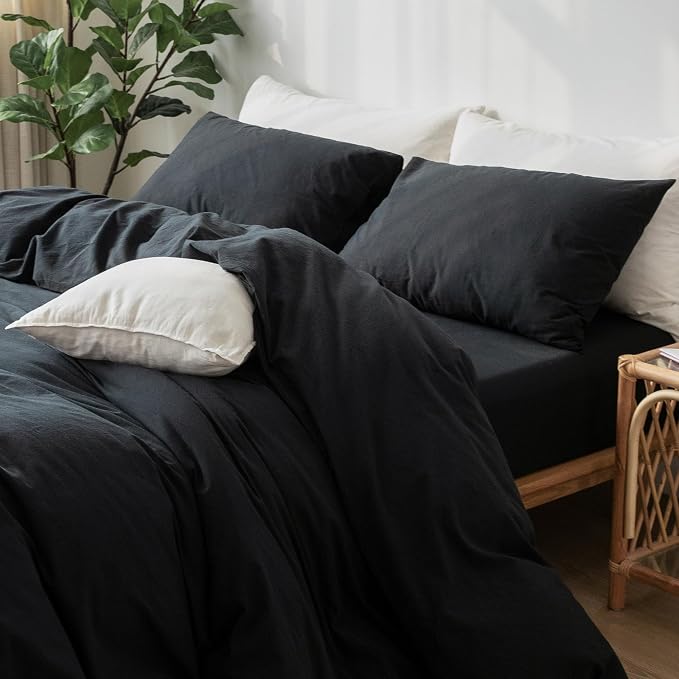 MooMee Bedding Pillowcases Pack of 2 100% Washed Cotton Linen Like Textured - Image 4