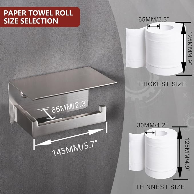 LANC Toilet Paper Holder with Shelf Brushed Nickel Toilet Tissue Roll Holder - Image 5