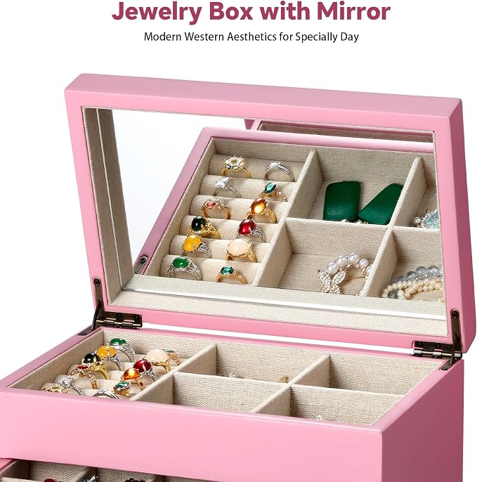 Meangood Jewelry Box Organizer for Women, 3 Layer Large Jewelry Storage Case - Image 4