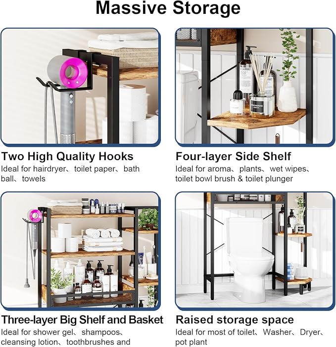 K1 Heavy Duty 7-Tier Over The Toilet Storage（With Basket and Paper - Image 8