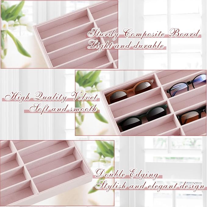 Amylove 2 Pcs Sunglass Organizer Trays Glasses Stackable Jewelry Trays Sunglass - Image 3