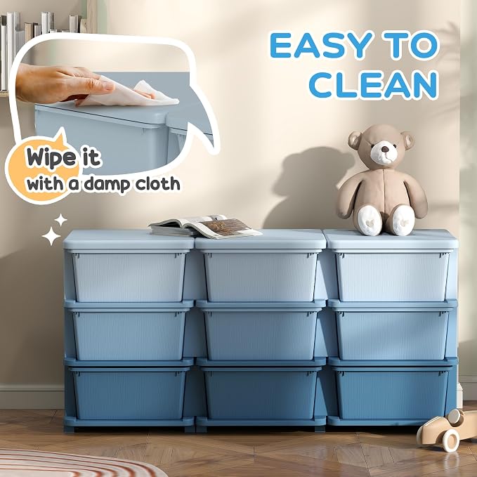 Qaba 3 Tier Kids Storage Unit, 9 Drawer Chest Toy Organizer Plastic Bins - Image 6