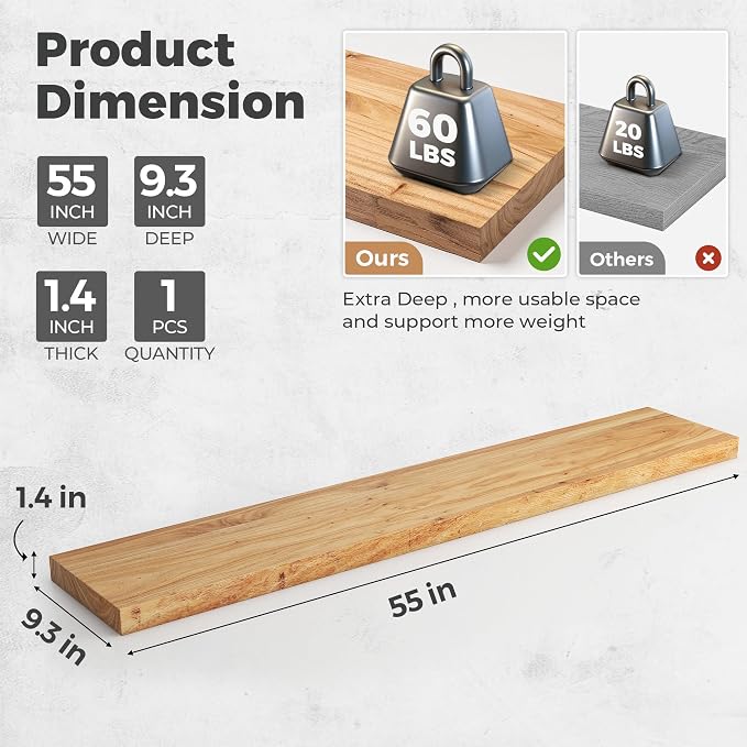 RICHFOCUS Elm Floating Shelves for Wall - Image 3