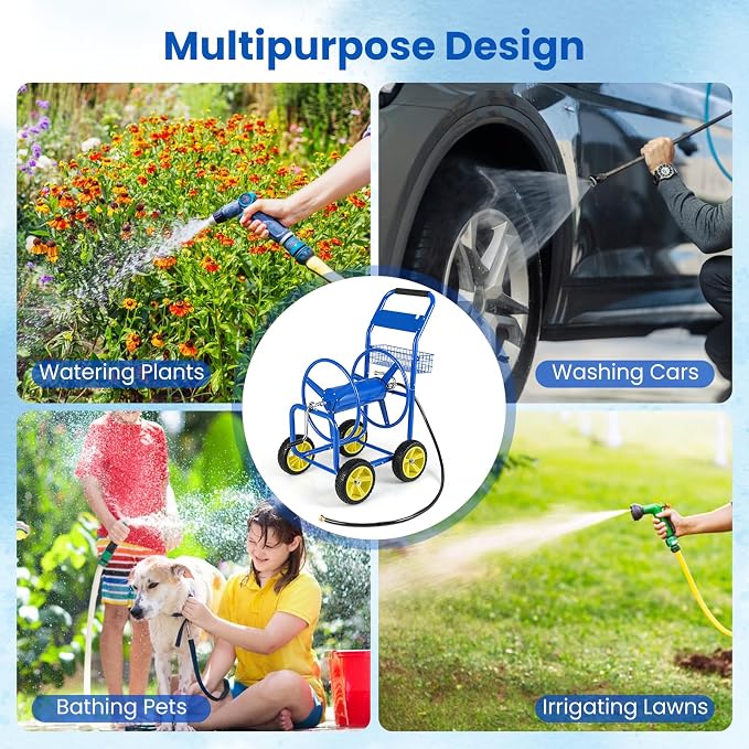 Goplus Garden Hose Reel Cart, 300 FT of 5/8" Large Capacity, Heavy-Duty Metal - Image 8