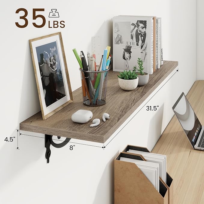 RICHFOCUS Floating Shelves for Wall Decor, 31.5W x 8D Shelves Set of 2 - Image 3