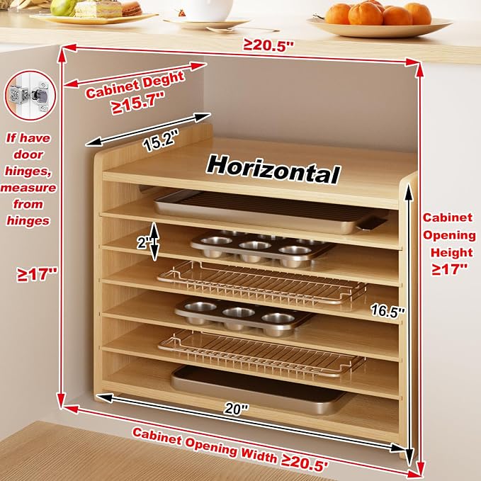 7 Tier Wooden Tray Dividers for Cabinets Cookie Sheet Organizer for Pot - Image 3