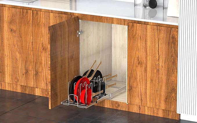 Pots and Pans Pull Out Organizer Under Cabinet, Adjustable Slide Out Pan and - Image 6