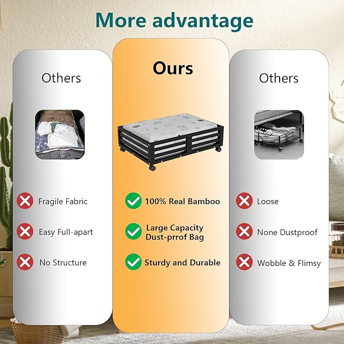 Bamboo Under Bed Storage Containers- Underbed Organizer - Image 5
