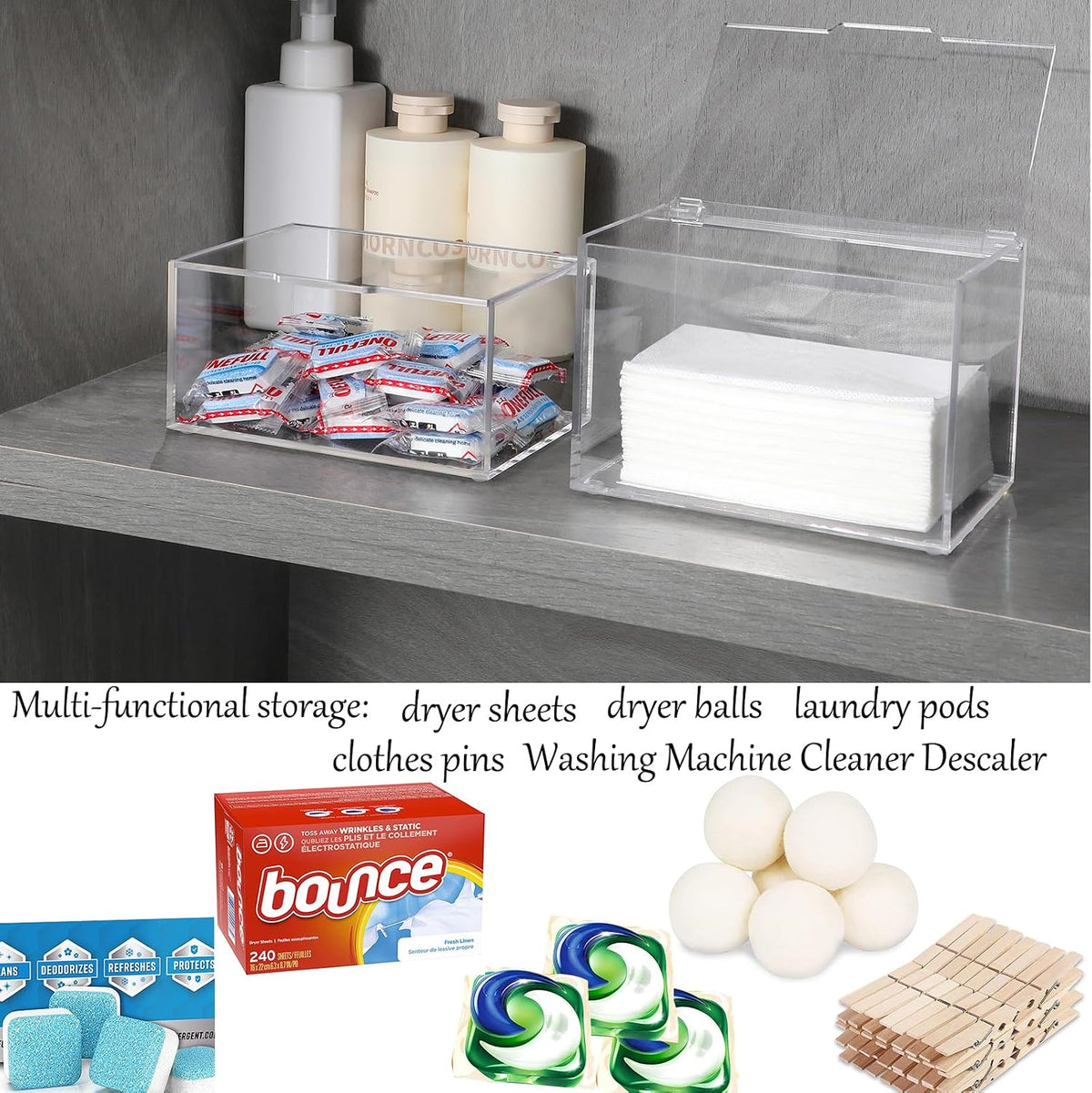 Acrylic Dryer Sheet Holder, Dryer Sheet Dispenser with Lid, Clear