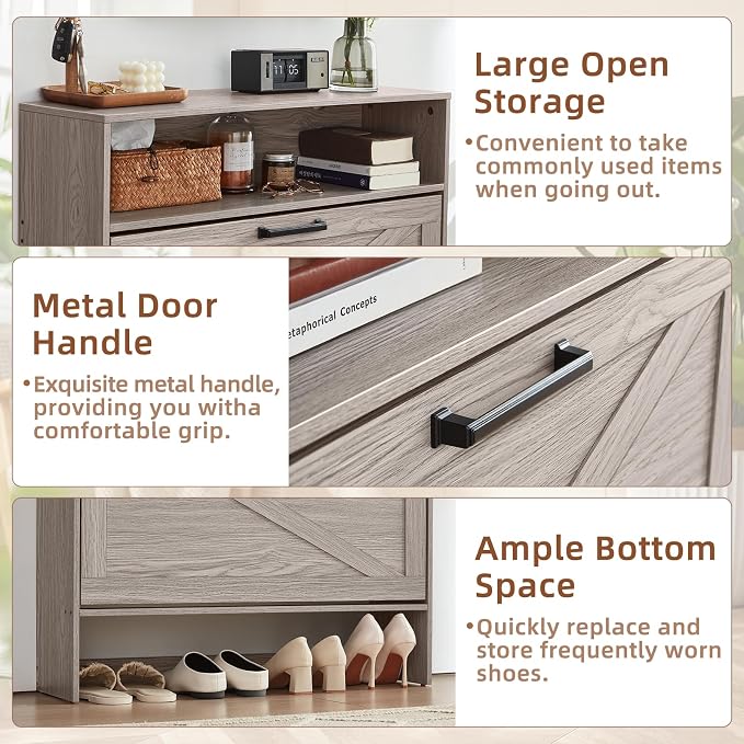 Shoe Storage Cabinet with 2 Flip Drawers, Farmhouse Narrow Shoe Organizer with - Image 4