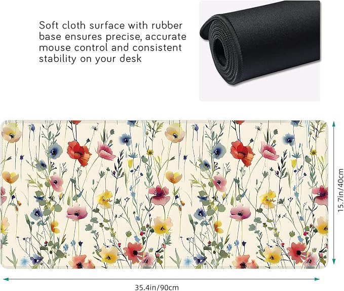 Wild Flowers Large Mouse Pad, Gaming Keyboard Desk Pad, Extended Mouse Mat - Image 3