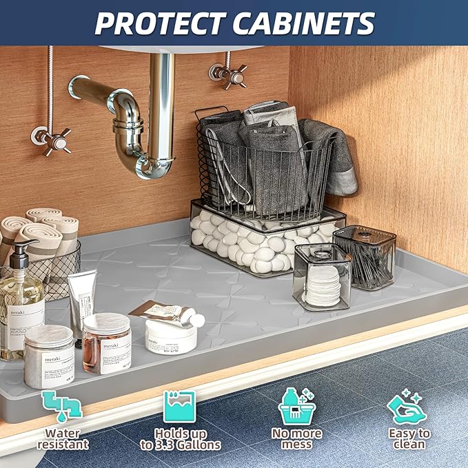 SIKADEER 34" x 22" Under Sink Mat Waterproof, Silicone Mat Kitchen Drawer Shelf - Image 3