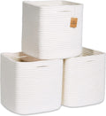 Storage Cubes 11 Inch Cotton Rope Woven Baskets for Organizing, 3-Pack