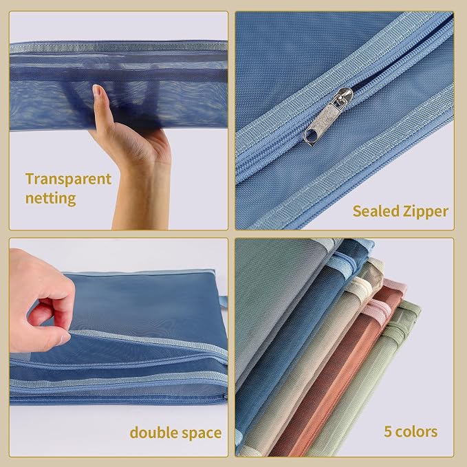 10 Pack Colored Double-Layer Mesh Zipper Pouch Bags, Nylon Building Block Sets - Image 4