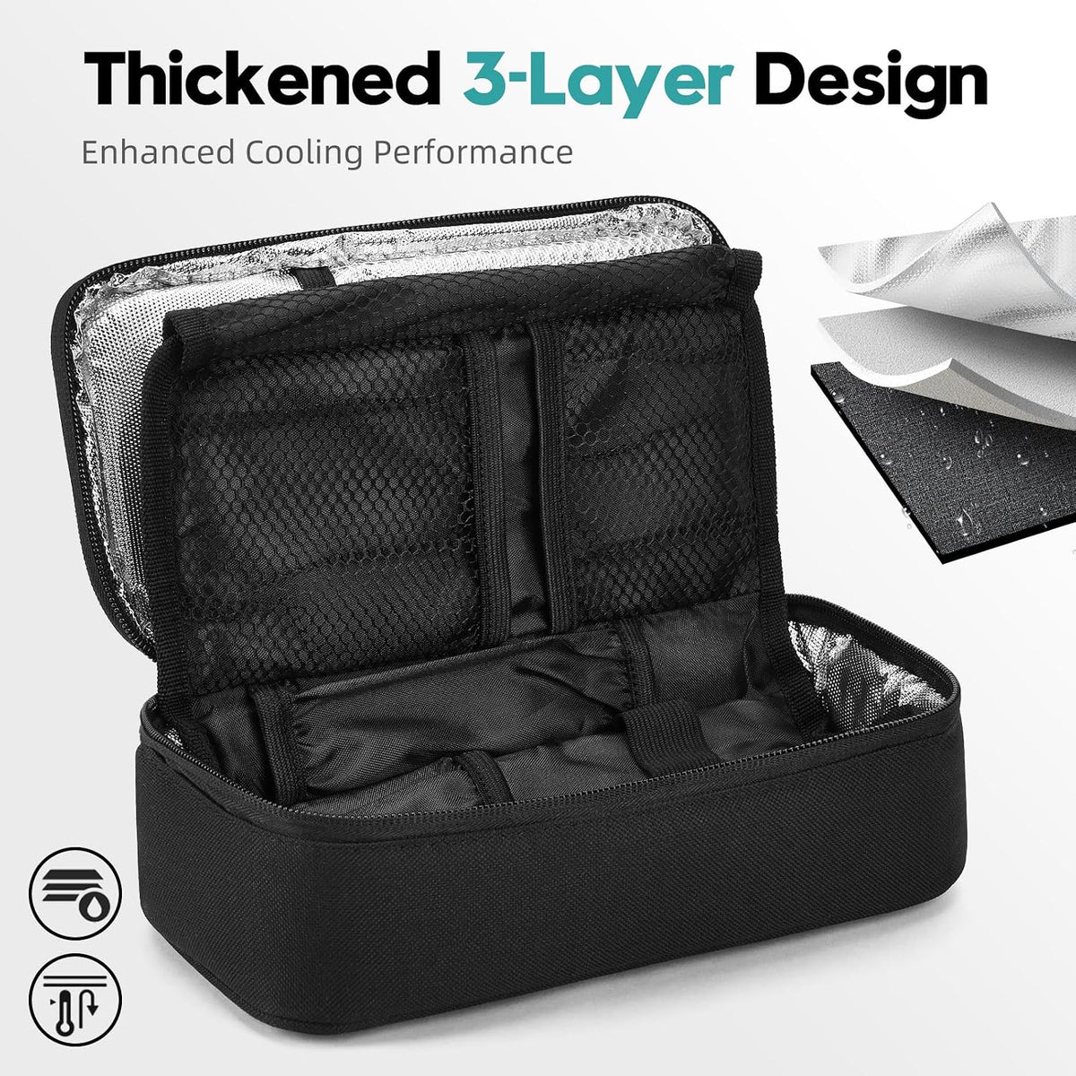 ALLCAMP Insulin Travel Cooler Case, Large Capacity, 4 Ice Packs, Black