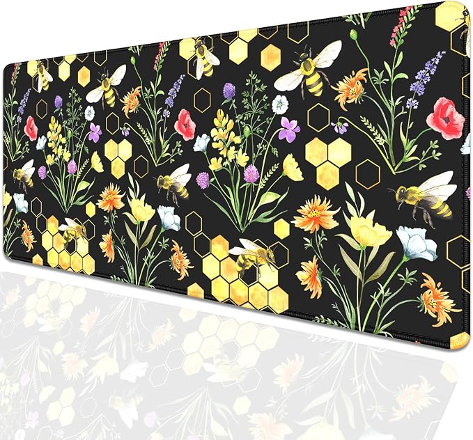 Bees and Honeycombs Mouse Pad, XL Large Wildflowers Mousepad Desk Pad - Image 2