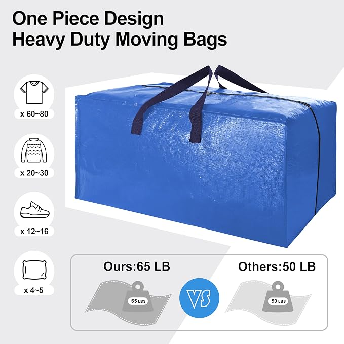 12 Pack Heavy Duty Extra Large Moving Bags W/Backpack Straps - Image 5