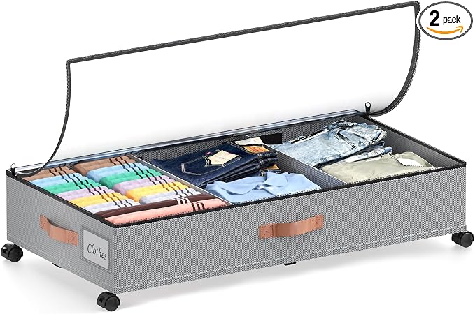 Under Bed Storage with Wheels, 1 Pack Under Bed Storage Container with Dividers by Unknown