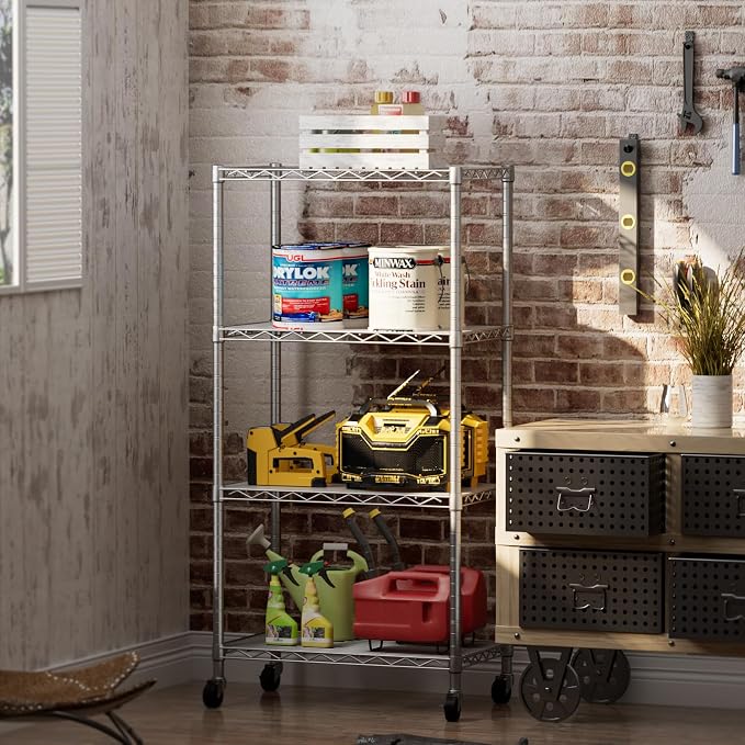 4 Tier Shelves Storage Shelf Wire Closet Bathroom Organizers Metal Pantry - Image 7