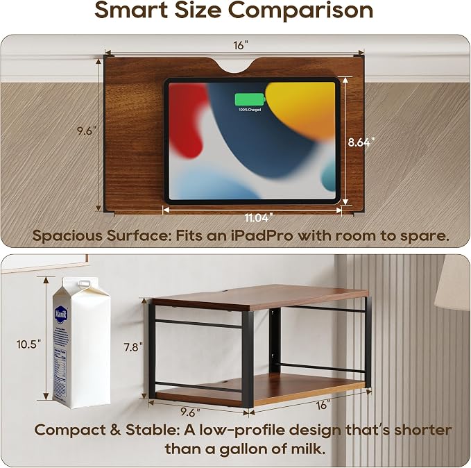 Floating Nightstand Wall Shelf, Wood Bedside Shelf Wall Mounted Nightstand Set - Image 3