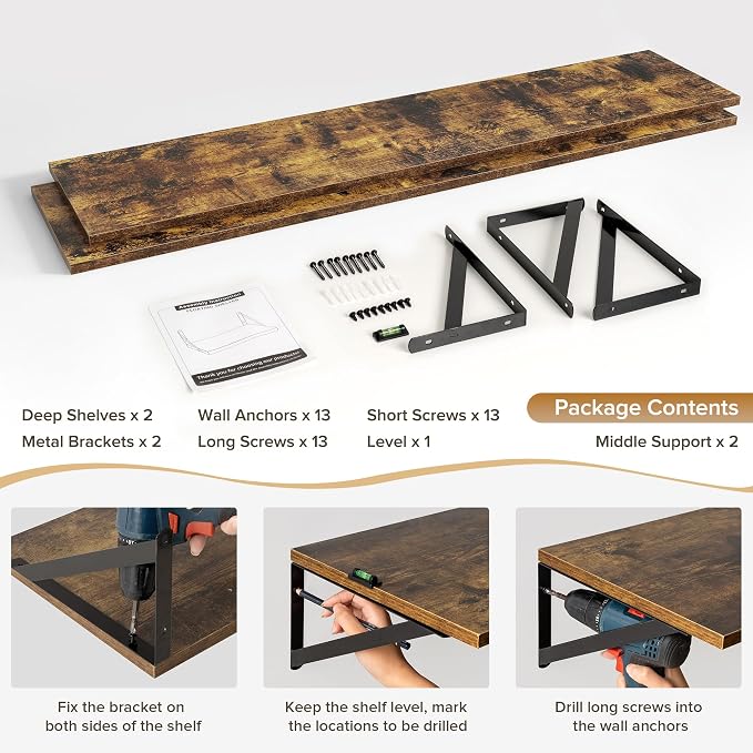Deep Floating Shelves Wall Mounted, Living Room, Office - Image 5