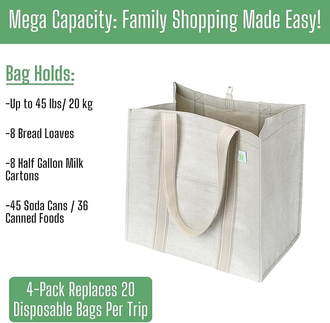 VENO 4 Pack Reusable Grocery Bags, Heavy-Duty Shopping Bags - Image 5
