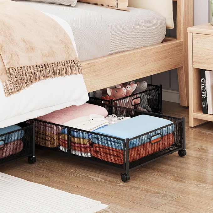Under Bed Storage with Wheels, Foldable Metal Mesh Underbed Storage Container - Image 7