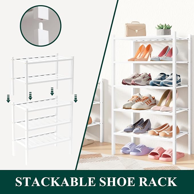 Smiry Bamboo Shoe Rack for Closet, 2 Tier Small Wooden Stackable Shoe Organizer - Image 4