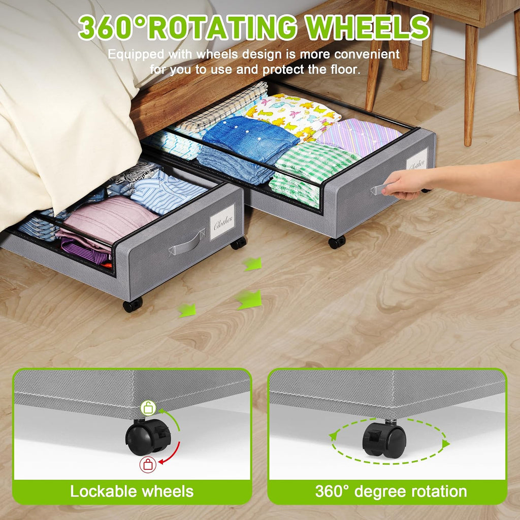 4-Pack Under Bed Storage with Wheels (Gray)
