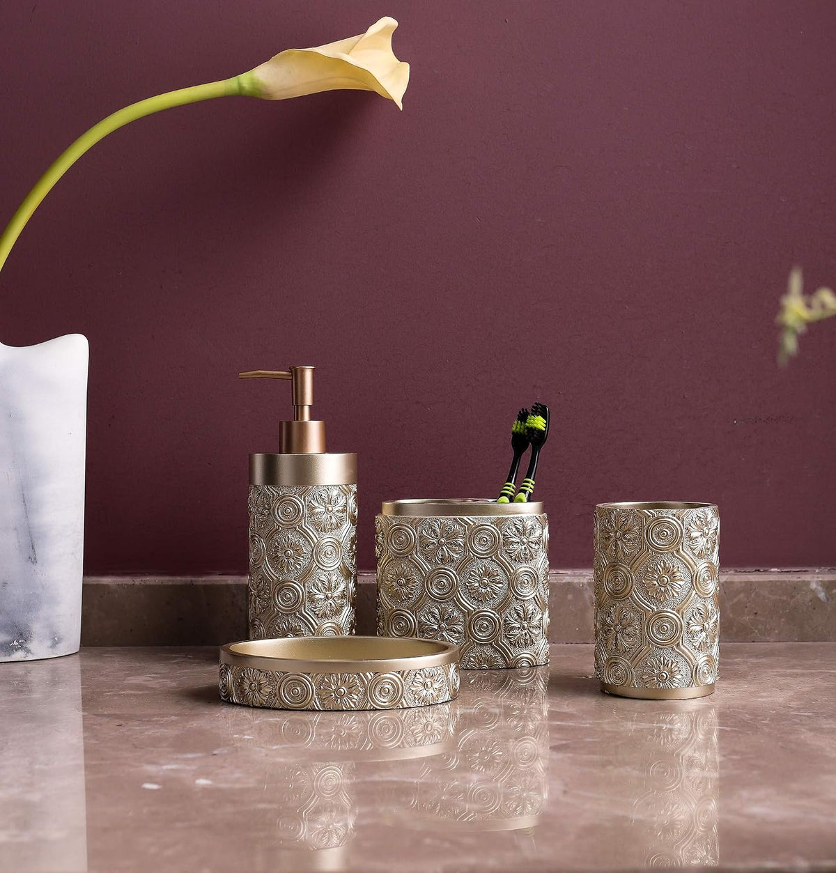 Bathroom Accessories Set,Golden Design Toothbrush Holder,Farmhouse