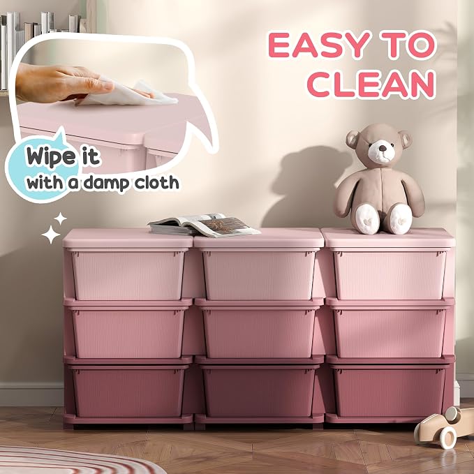 Qaba 3 Tier Kids Storage Unit, 9 Drawer Chest Toy Organizer Plastic Bins - Image 5