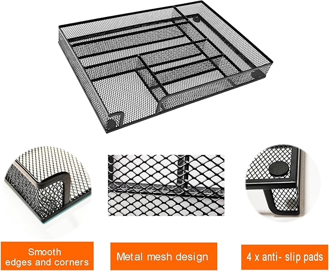 2-Pack Metal Mesh Desk Drawer Organizer Tray Set, 6-Compartment Office Drawer - Image 5