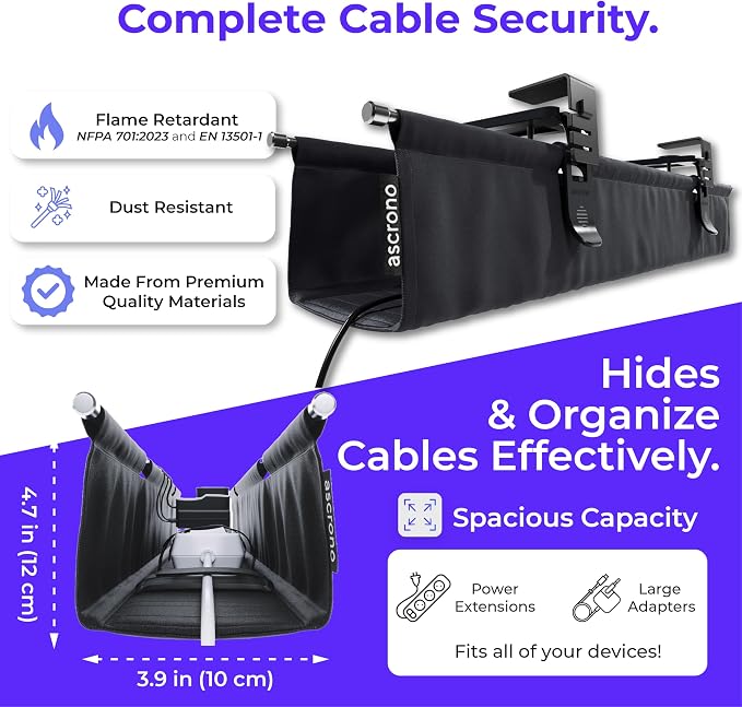 Ascrono Original No Drill Under Desk Cable Management Tray 40.6" - Image 6