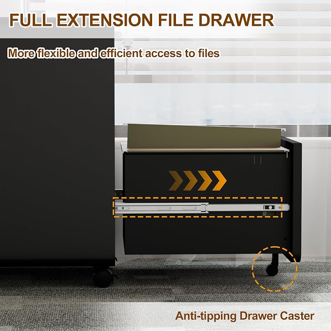 3 Drawer File Cabinet with Lock and 4 Keys, Mobile Metal Filing Cabinet - Image 6
