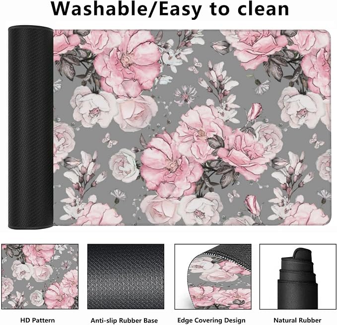Desk Mat, Flower Rose Gaming Mouse Pad, XXL Extended Mouse Pad Mat - Image 2