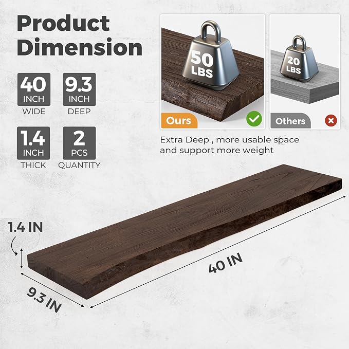 RICHFOCUS Live Edge Elm Floating Shelves - Image 3