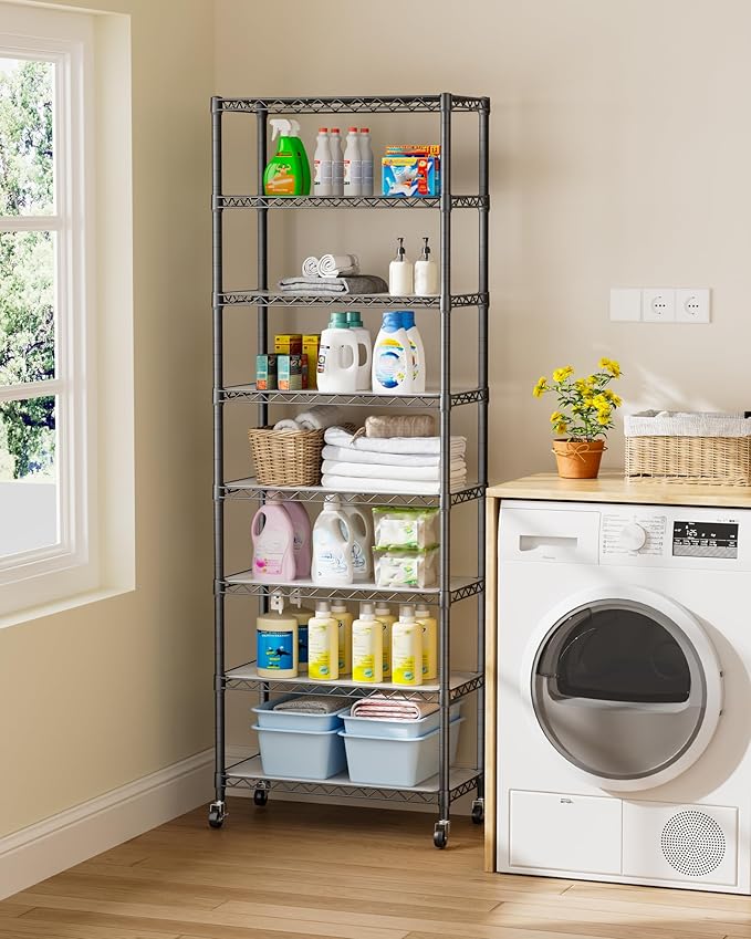 8 Tier Shelves Storage Shelf Wire Closet Bathroom Organizers Metal Pantry - Image 7
