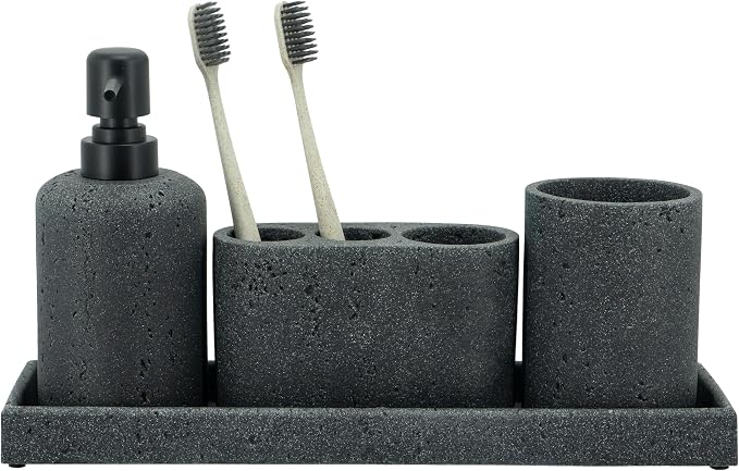 ZCCZ - Black Bathroom Accessories Set 4 Pcs - Toothbrush Holder, Soap Dispenser by zccz