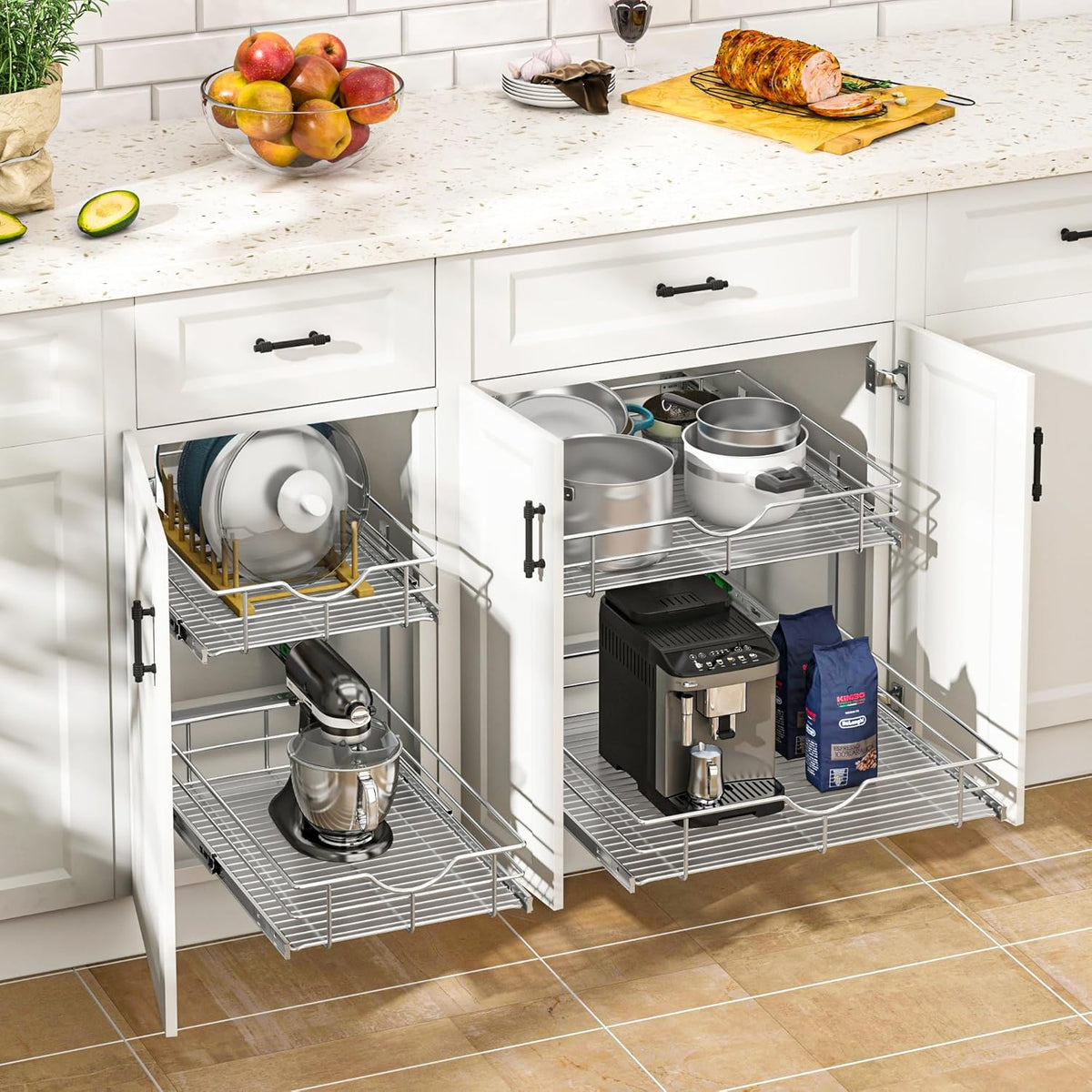 WelFurGeer 2-Tier Kitchen Cabinet Pullout Shelf and Drawer Organizer