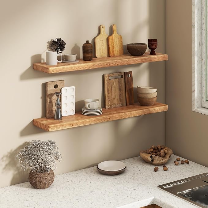 Fun Memories Rustic Elm Wood Floating Shelves, Wooden Wall Shelves 40 Inch Long - Image 2
