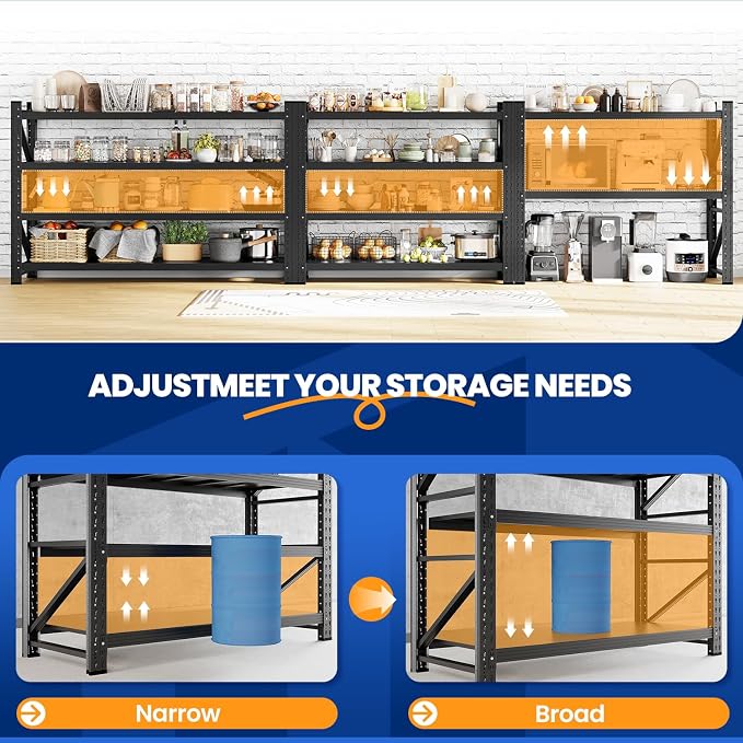 MIIIKO 71.3" W Storage Shelves, 5000LBS Metal Garage Storage Shelving, Heavy - Image 4