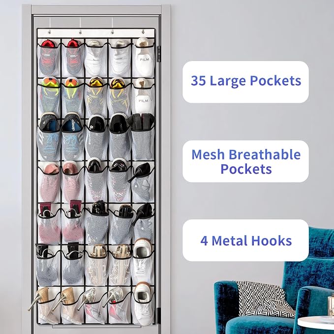 35 Pockets Over the Door Shoe Organizer, Hanging Shoe Organizer - Image 5