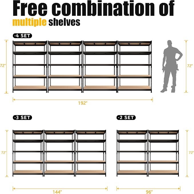 PrimeZone 48" x 24" x 72" Heavy Duty Storage Shelves, 5 Tier Adjustable Garage - Image 7