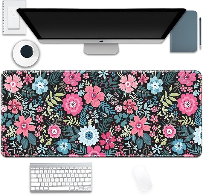 Retro Flowers Mouse Pad, Large Vintage Floral Mousepad Desk Pad by Unknown