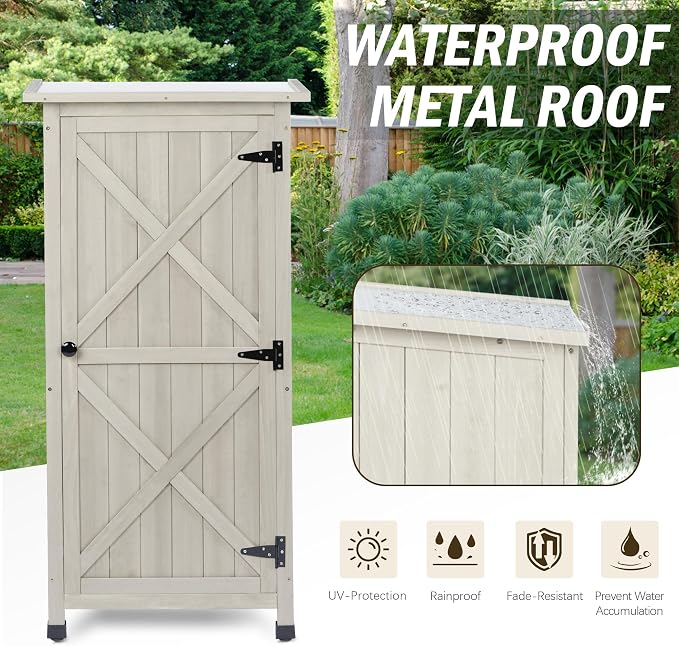 Wooden Outdoor Storage Cabinet, Vertical Garden Tool Shed - Image 5