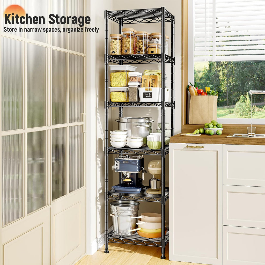 15.8" W 6-Tier Narrow Wire Shelving, Adjustable Shelves, Kitchen