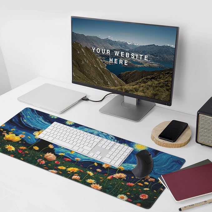 Starry Night Large Mouse Pad, Vintage Aesthetic Flowers Gaming Desk Mat - Image 9