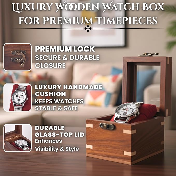 Wooden Watch Box for Men & Women, Luxury Watch Organizer & Display Case - Image 4