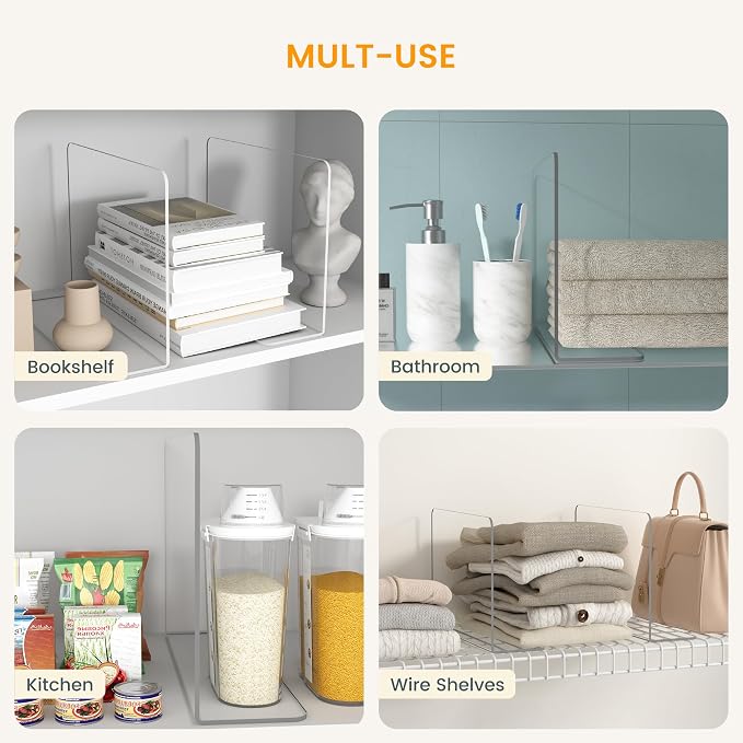 OKPOW Acrylic Shelf Dividers for Closet Organization: 8 Pack Durable Clear - Image 8